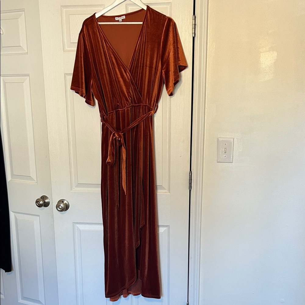 Baltic Born Meghan Velvet Wrap Maxi Dress in Rust - Picture 2 of 7